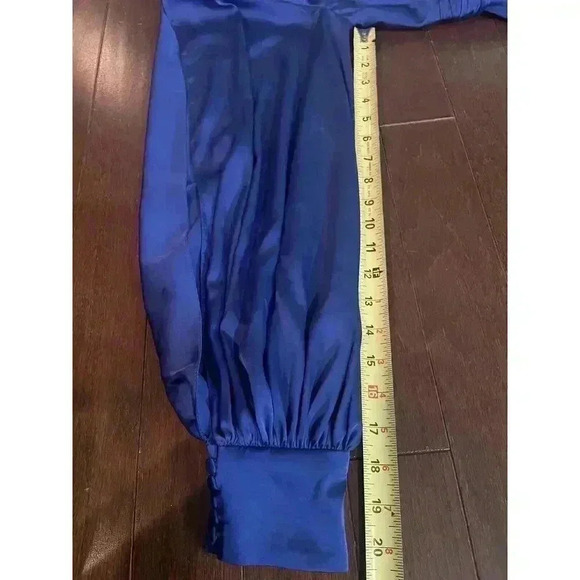 Mac Duggal One Shoulder Long Sleeve Sapphire Maxi Dress Formal Gown 4 Small Slit - Picture 11 of 13